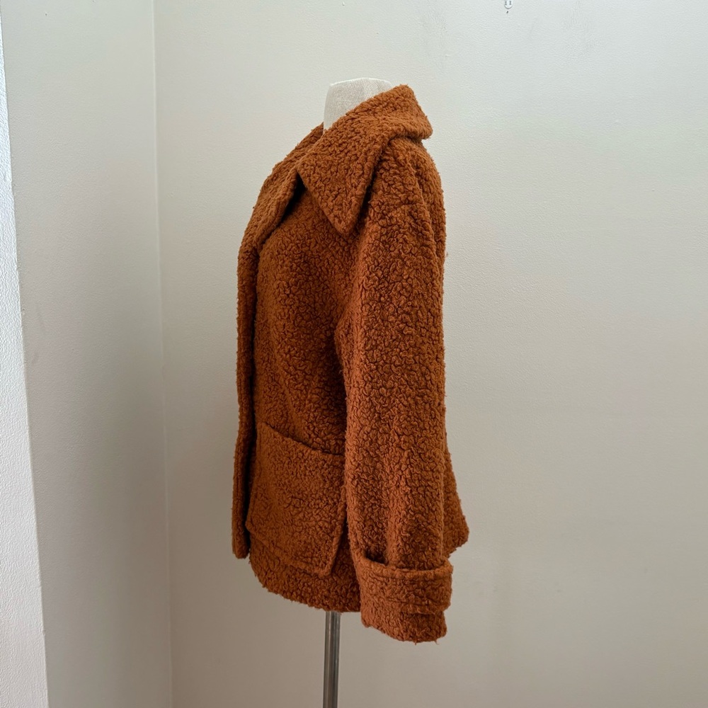 Free people Burnt Orange Shearling Sherpa Teddy Peacoat Jacket Size Medium Cozy - Picture 5 of 15